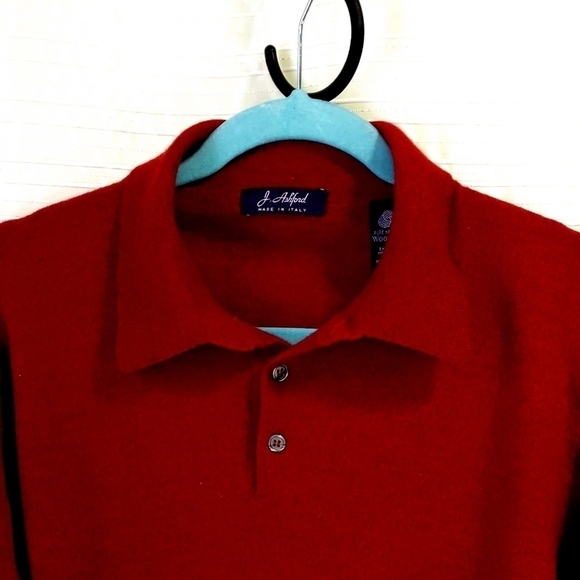 Fine Merino Wool Sweater w/ Polo Collar Heathered Cranberry Men's L - Picture 4 of 4